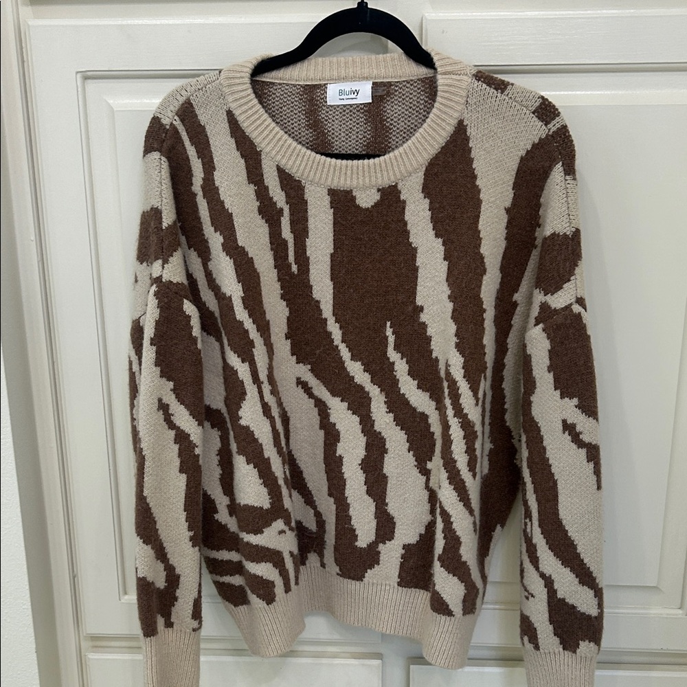 Bluivy Zebra Pattern Sweater in Brown and Cream